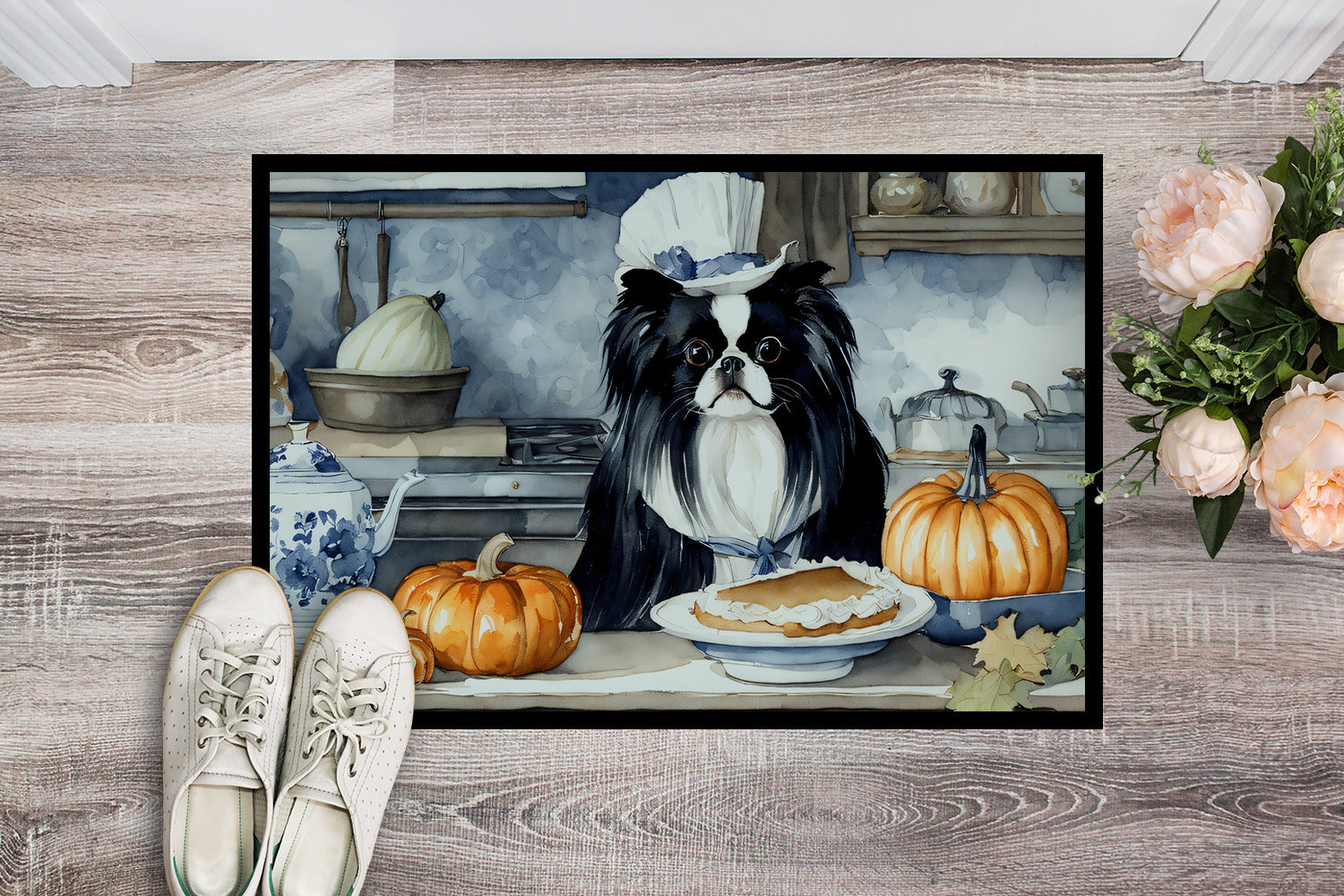 Japanese Chin Fall Kitchen Pumpkins Doormat Indoor Outdoor 18H X 27W Front Door Mat Rugs for Entryway, Non Slip Washable