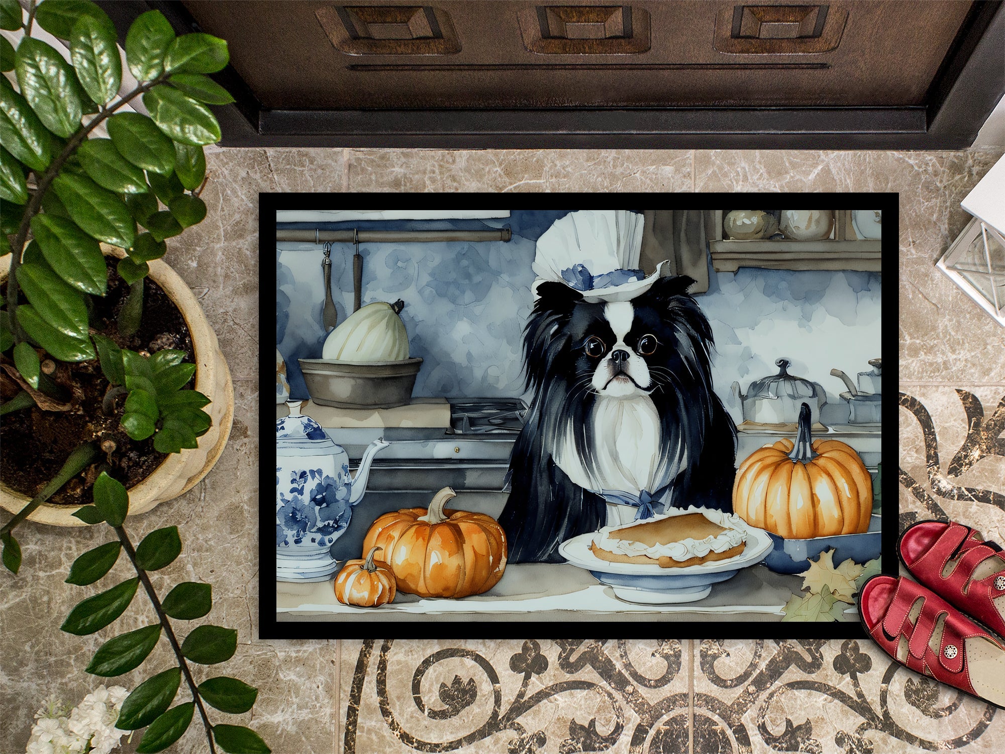 Japanese Chin Fall Kitchen Pumpkins Doormat Indoor Outdoor 18H X 27W Front Door Mat Rugs for Entryway, Non Slip Washable