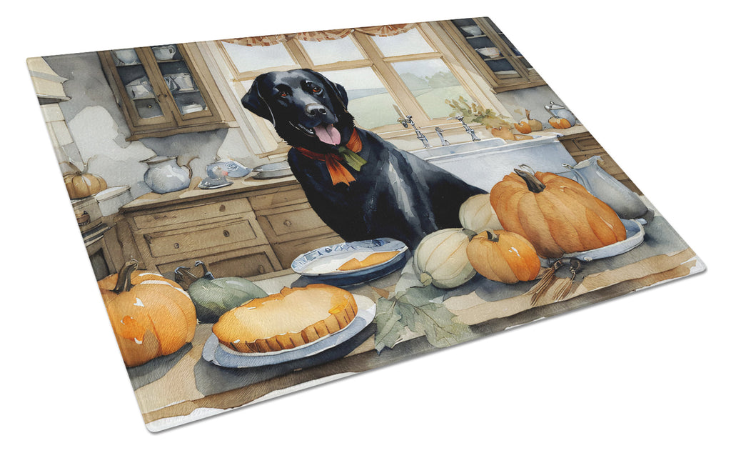 Black Lab Fall Kitchen Pumpkins Cutting Board Tempered Glass Kitchen Cutting Surface, Heat Resistant Chopping, Non-Slip Feet, Food Prep & Serving