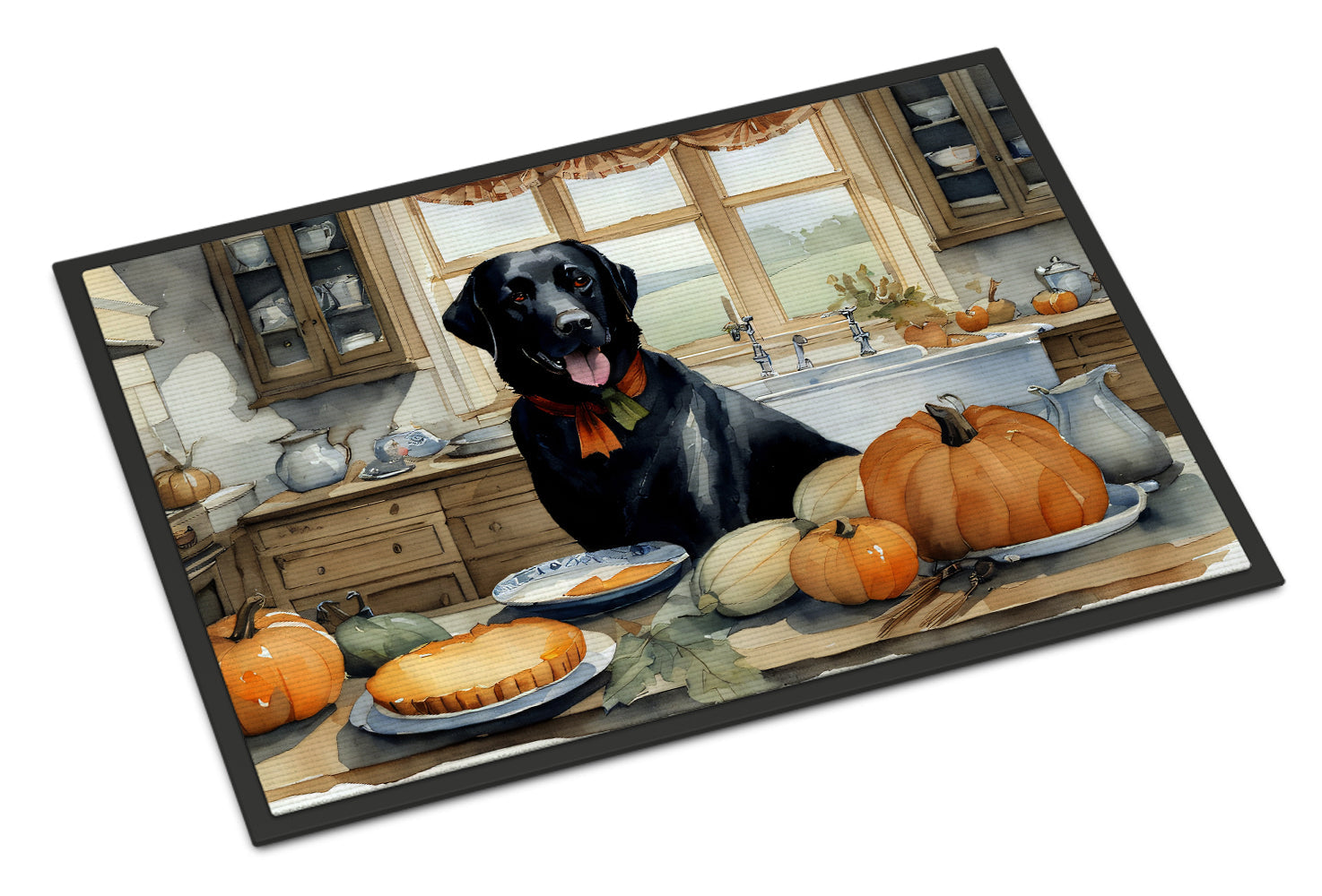 Black Lab Fall Kitchen Pumpkins Doormat Indoor Outdoor 18H X 27W Front Door Mat Rugs for Entryway, Non Slip Washable