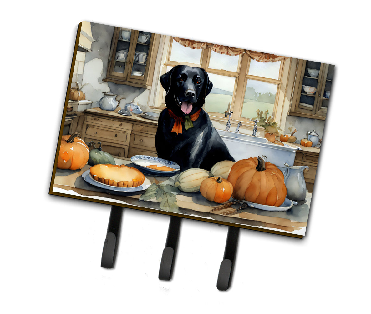 Black Lab Fall Kitchen Pumpkins Leash or Key Holder Wall Hooks, Coat Rack Wall Mount, for Hanging Keys, Towels, Aprons, Leashes