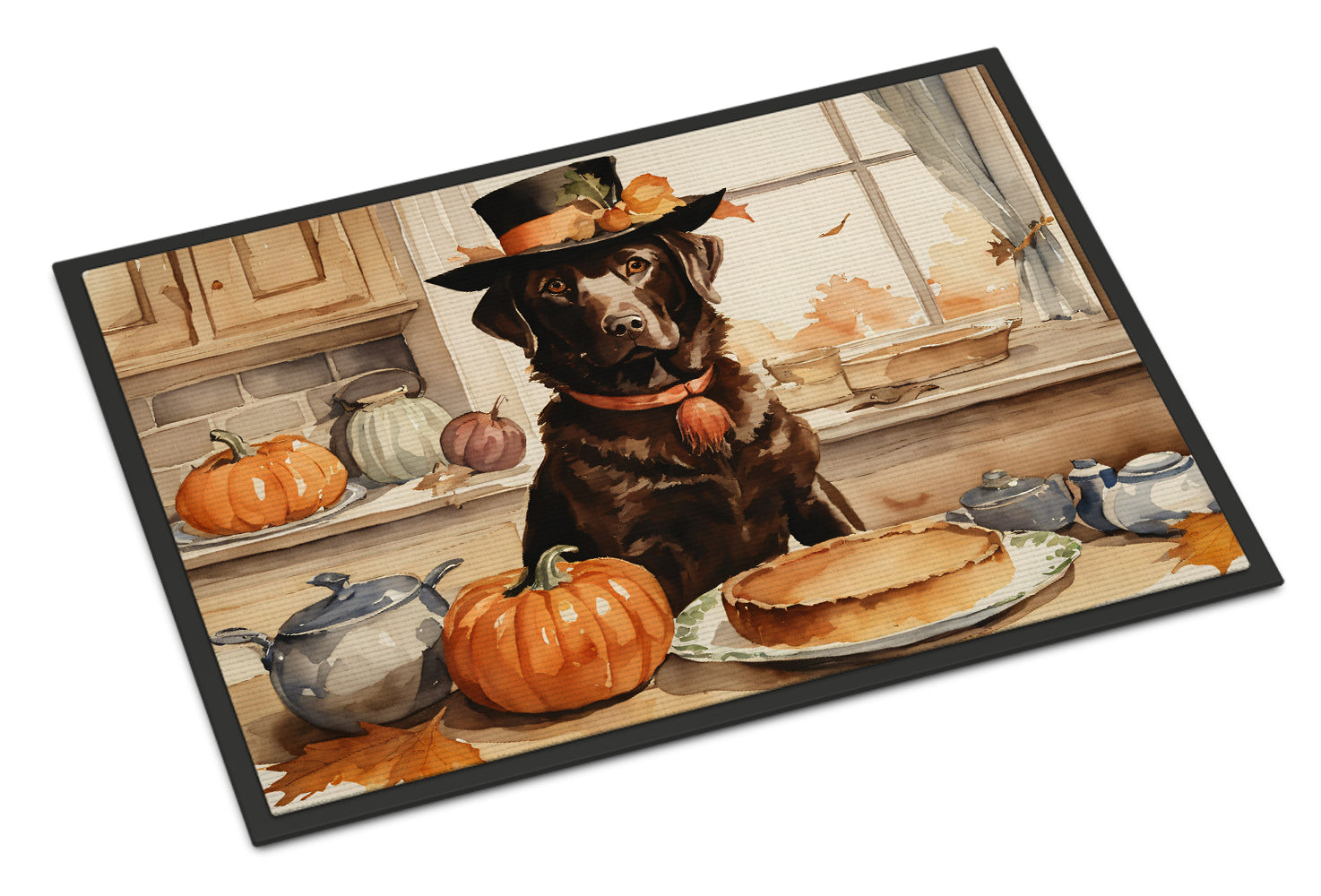 Chocolate Lab Fall Kitchen Pumpkins Doormat Indoor Outdoor 18H X 27W Front Door Mat Rugs for Entryway, Non Slip Washable