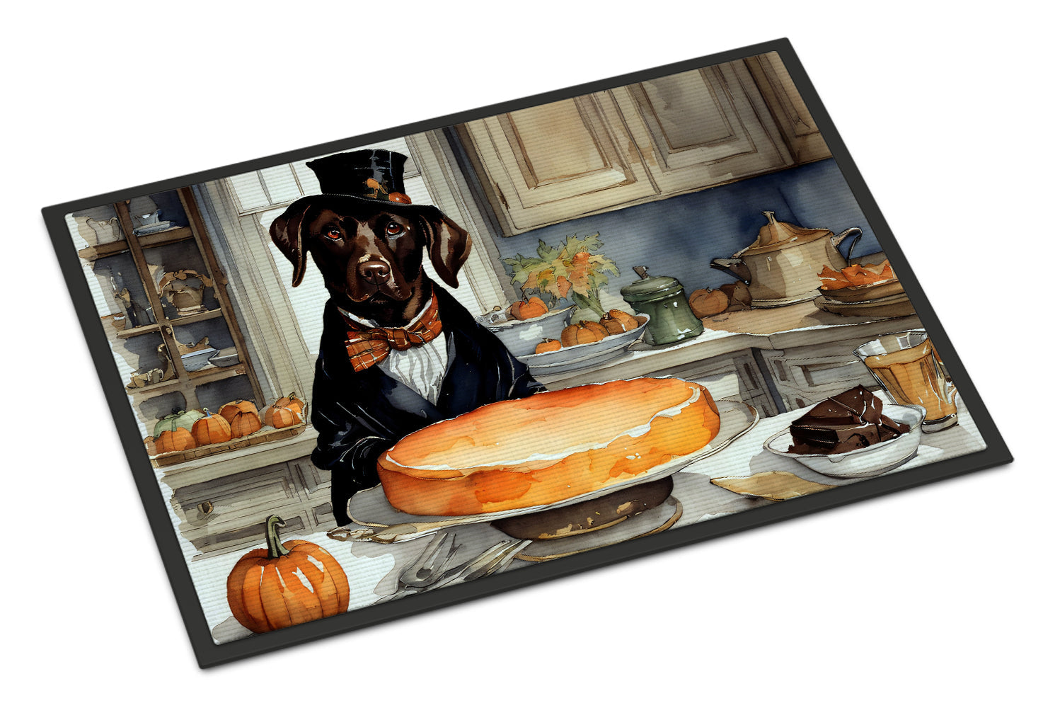 Chocolate Lab Fall Kitchen Pumpkins Doormat Indoor Outdoor 18H X 27W Front Door Mat Rugs for Entryway, Non Slip Washable