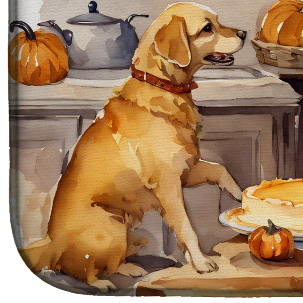 Yellow Lab Fall Kitchen Pumpkins Dish Drying Mat Absorbent Dish Drying Mat Pad for Kitchen Counter Dish Drainer Mat for Countertop, 14 x 21", Multicolor