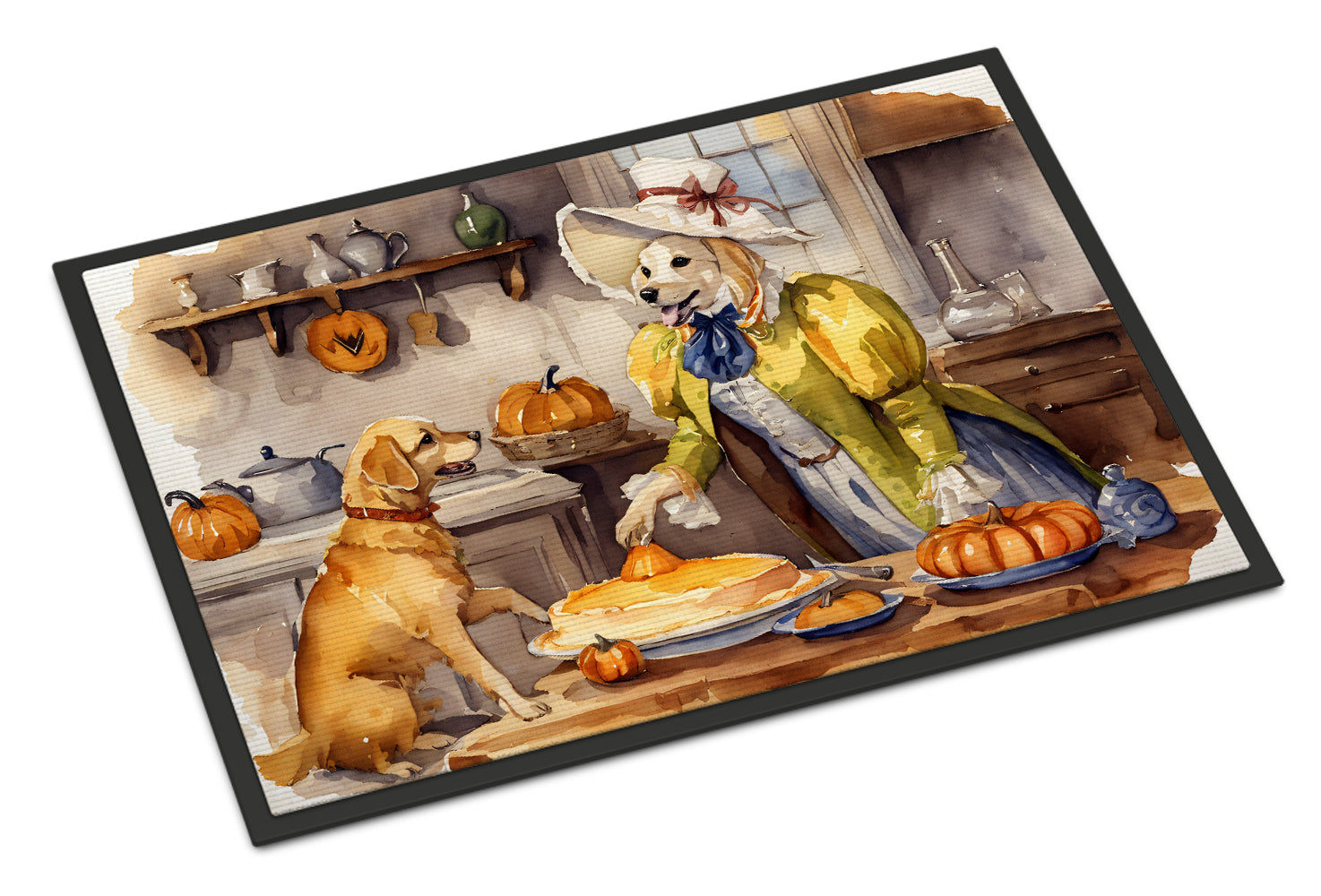 Yellow Lab Fall Kitchen Pumpkins Doormat Indoor Outdoor 24H X 36W Front Door Mat Rugs for Entryway, Non Slip Washable Low Pile,