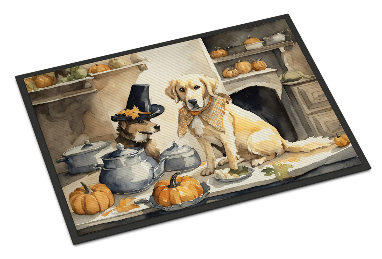 Yellow Lab Fall Kitchen Pumpkins Doormat Indoor Outdoor 24H X 36W Front Door Mat Rugs for Entryway, Non Slip Washable Low Pile,