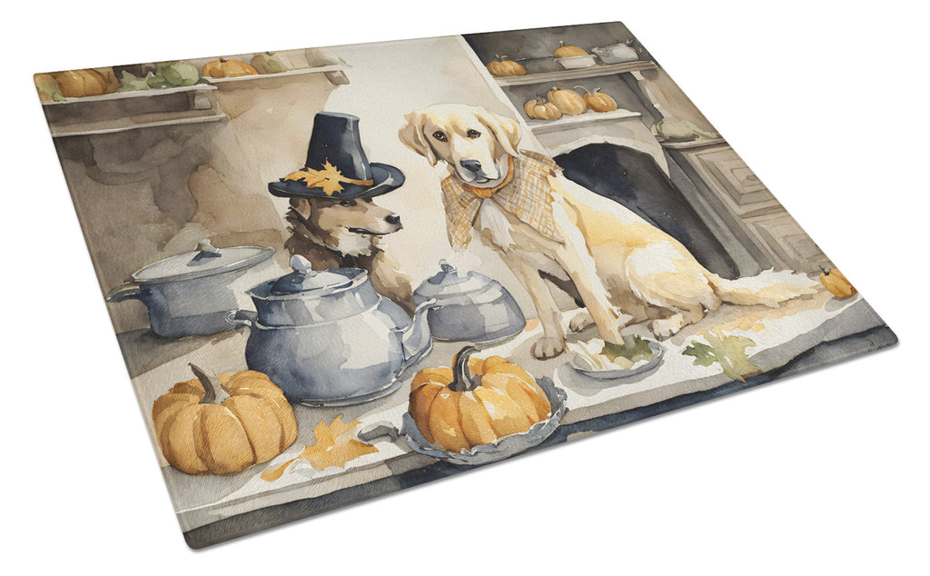 Yellow Lab Fall Kitchen Pumpkins Cutting Board Tempered Glass Kitchen Cutting Surface, Heat Resistant Chopping, Non-Slip Feet, Food Prep & Serving