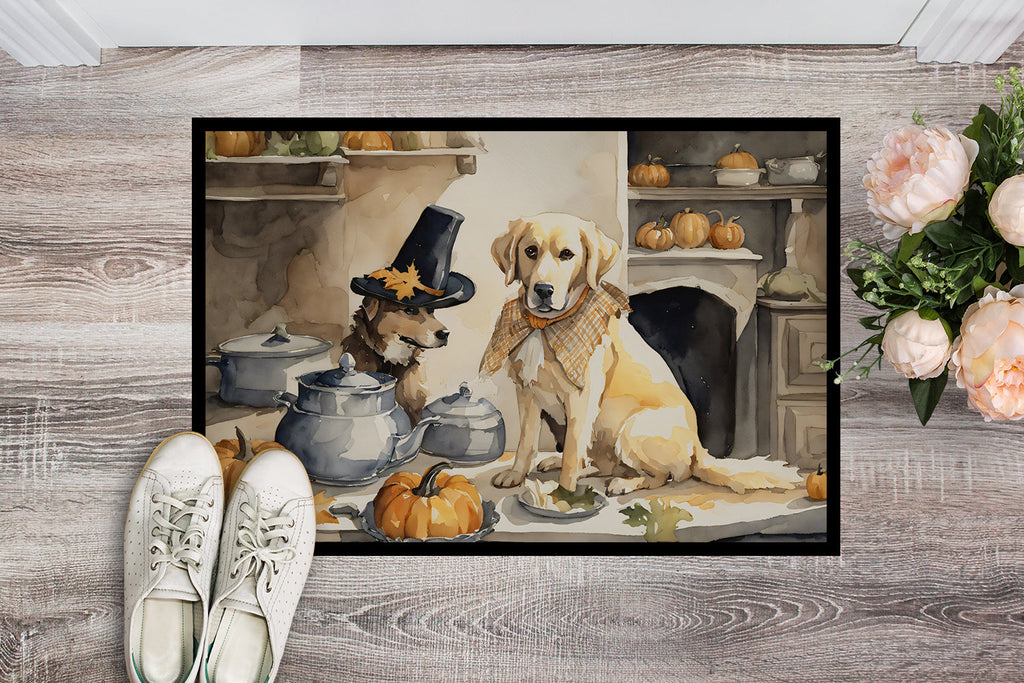 Yellow Lab Fall Kitchen Pumpkins Doormat Indoor Outdoor 18H X 27W Front Door Mat Rugs for Entryway, Non Slip Washable