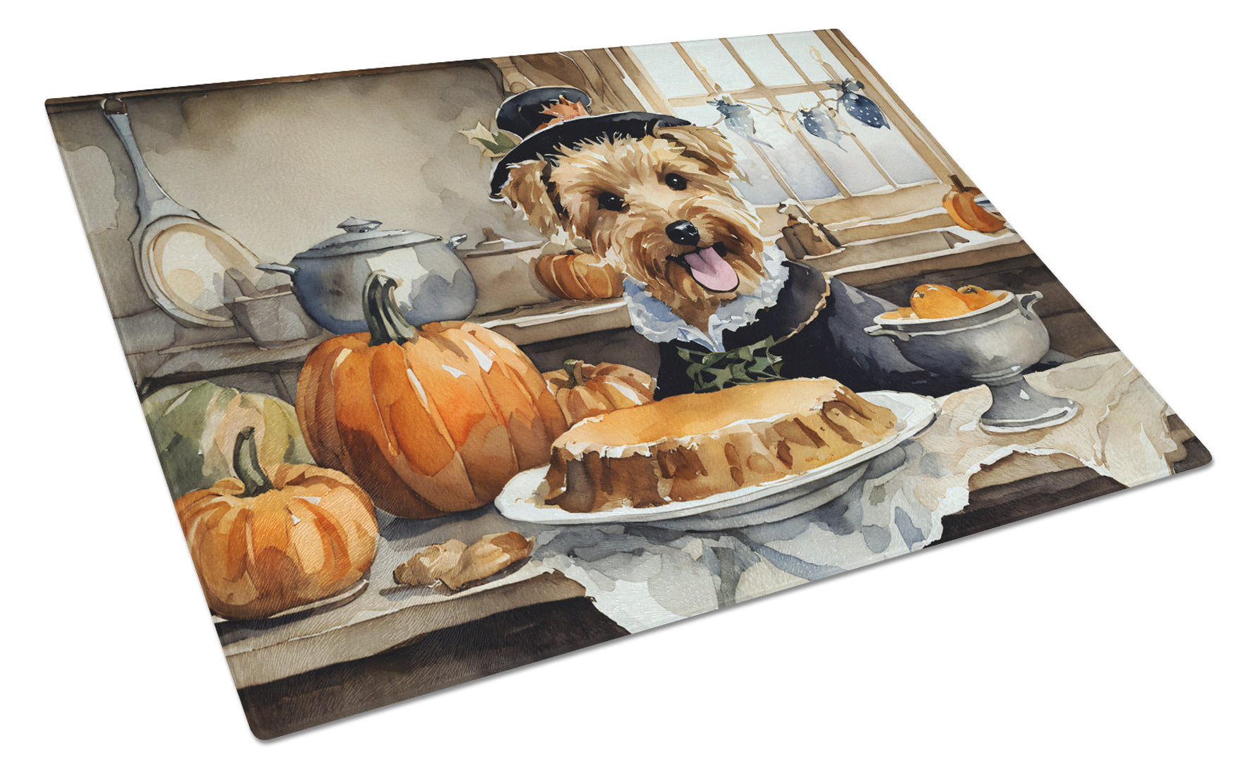 Lakeland Terrier Fall Kitchen Pumpkins Cutting Board Tempered Glass Kitchen Cutting Surface, Heat Resistant Chopping, Non-Slip Feet, Food Prep & Serving