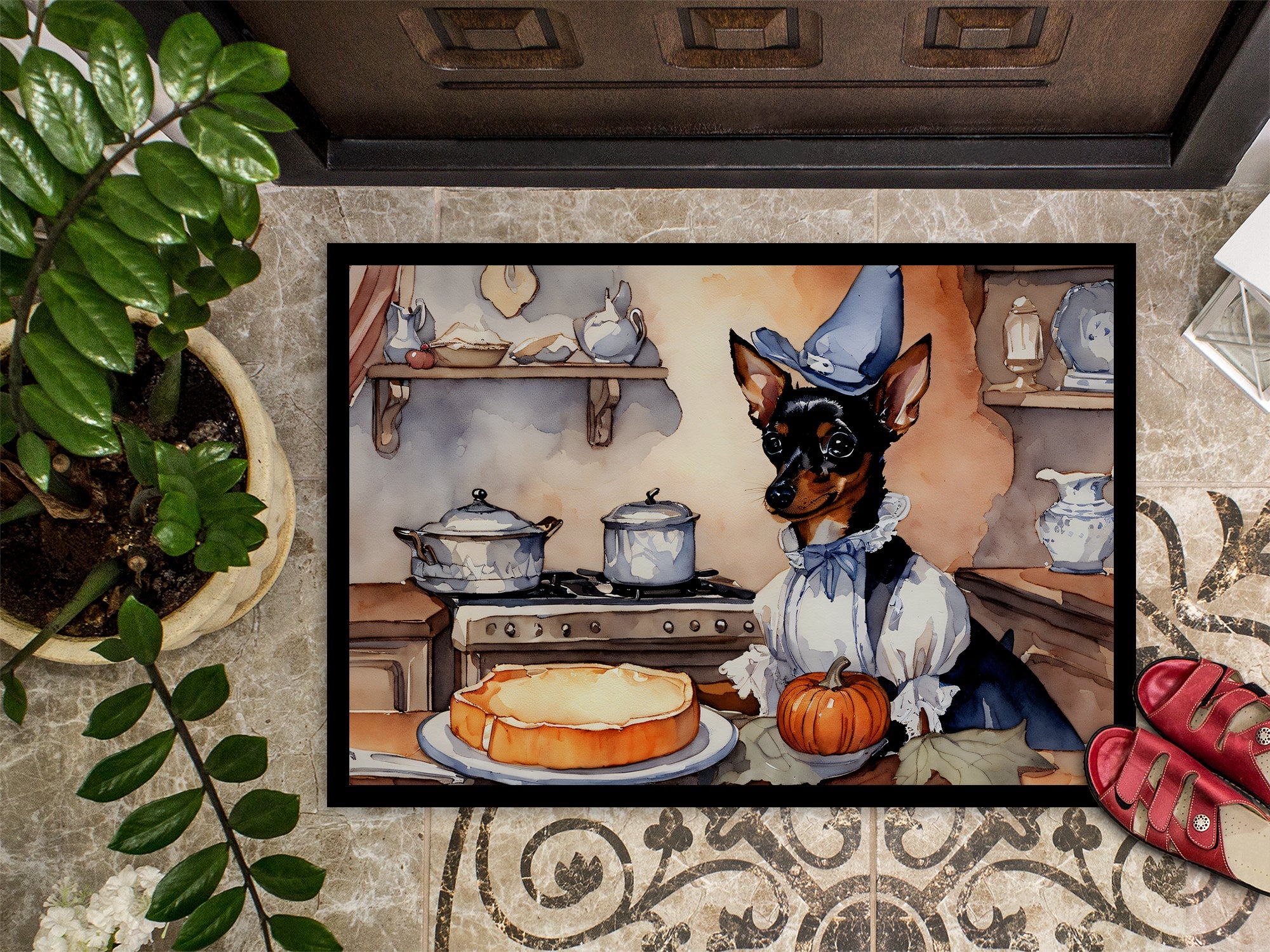 Miniature Pinscher Fall Kitchen Pumpkins Doormat Indoor Outdoor 24H X 36W Front Door Mat Rugs for Entryway, Non Slip Washable Low Pile,
