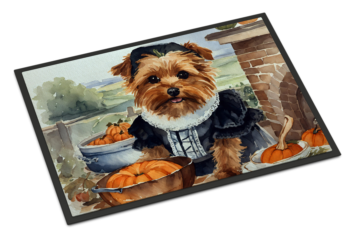 Norfolk Terrier Fall Kitchen Pumpkins Doormat Indoor Outdoor 18H X 27W Front Door Mat Rugs for Entryway, Non Slip Washable