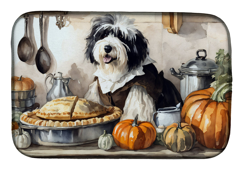 Old English Sheepdog Fall Kitchen Pumpkins Dish Drying Mat Absorbent Dish Drying Mat Pad for Kitchen Counter Dish Drainer Mat for Countertop, 14 x 21", Multicolor