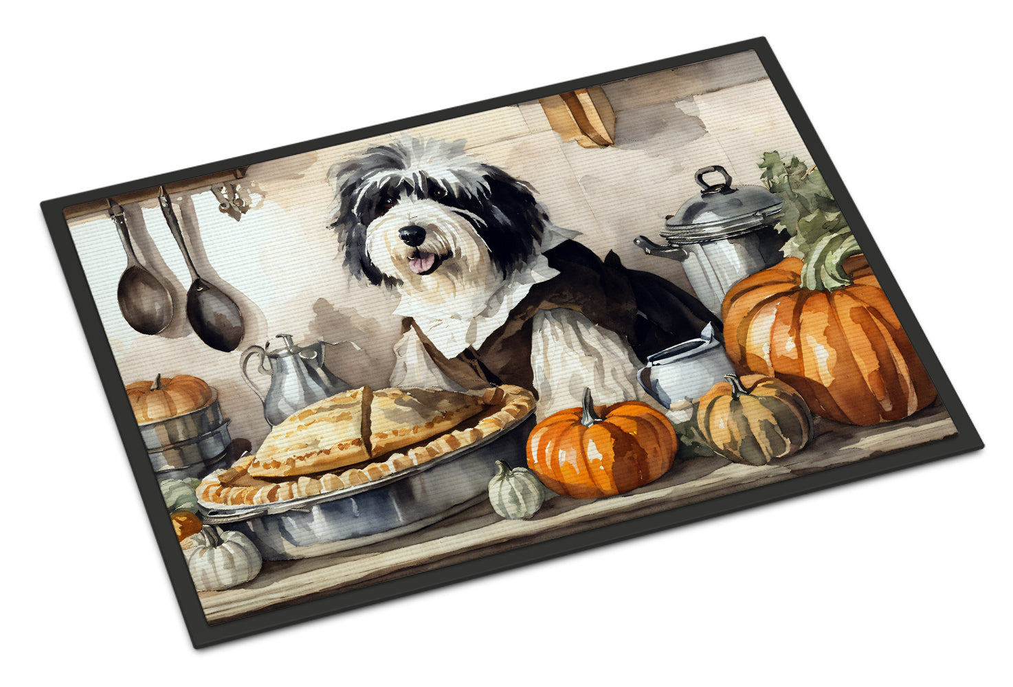 Old English Sheepdog Fall Kitchen Pumpkins Doormat Indoor Outdoor 18H X 27W Front Door Mat Rugs for Entryway, Non Slip Washable