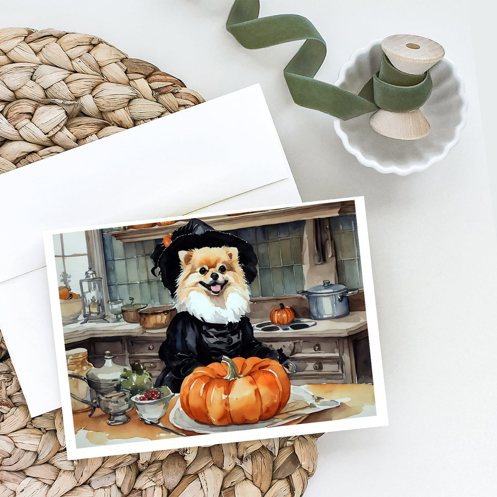 Pomeranian Fall Kitchen Pumpkins Greeting Cards Pack of 8 Blank Cards with Envelopes Whimsical A7 Size 5x7
