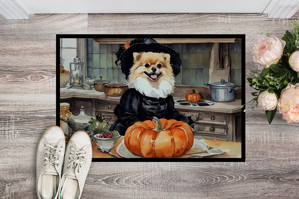 Pomeranian Fall Kitchen Pumpkins Doormat Indoor Outdoor 24H X 36W Front Door Mat Rugs for Entryway, Non Slip Washable Low Pile,
