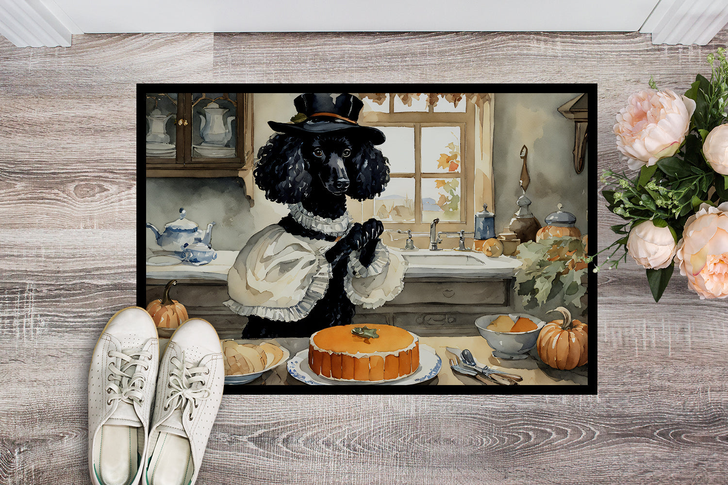 Poodle Fall Kitchen Pumpkins Doormat Indoor Outdoor 18H X 27W Front Door Mat Rugs for Entryway, Non Slip Washable