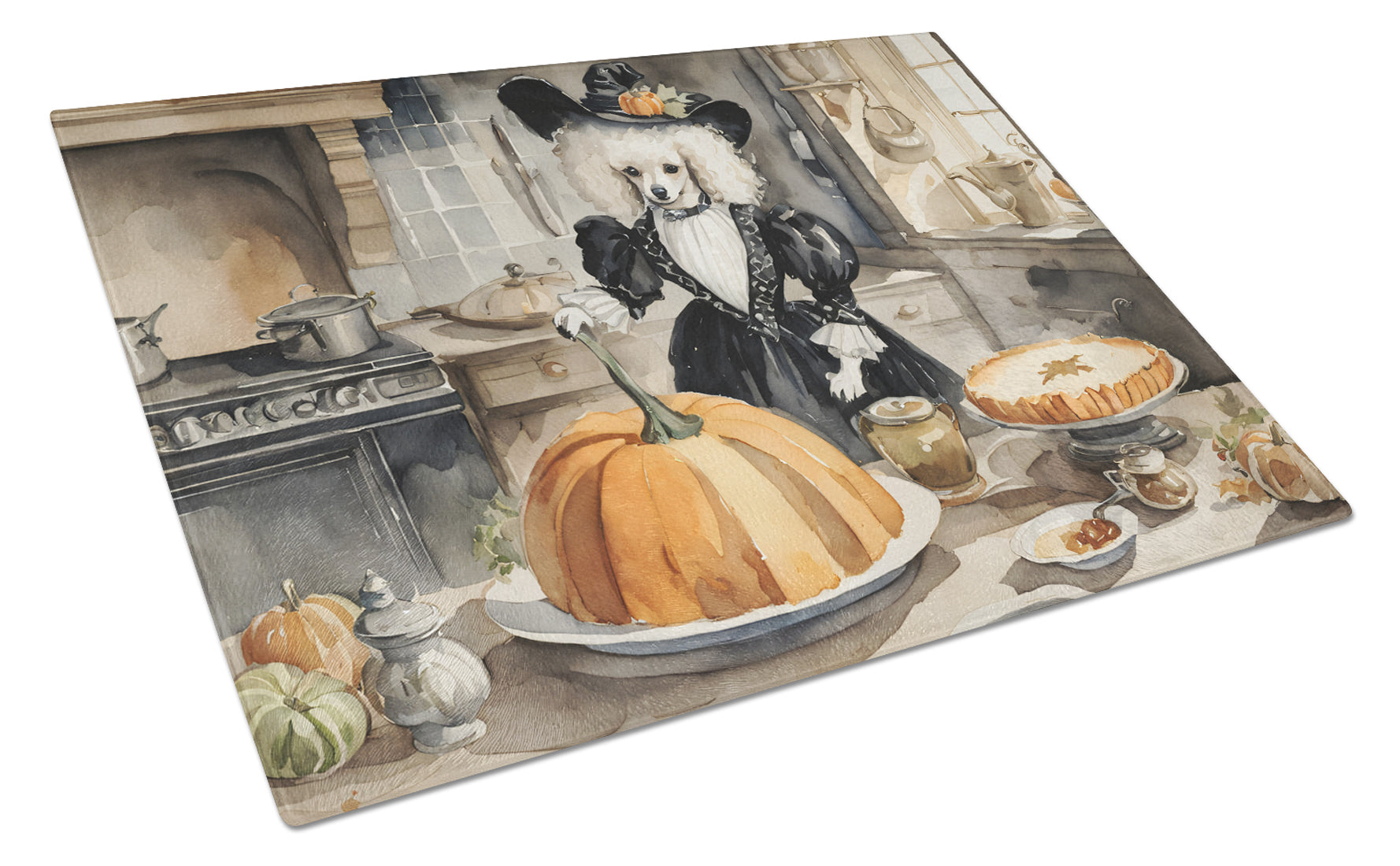 Poodle Fall Kitchen Pumpkins Cutting Board Tempered Glass Kitchen Cutting Surface, Heat Resistant Chopping, Non-Slip Feet, Food Prep & Serving
