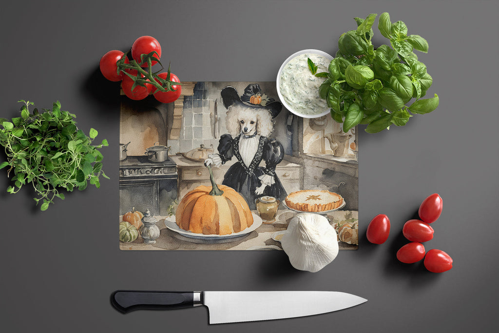 Poodle Fall Kitchen Pumpkins Cutting Board Tempered Glass Kitchen Cutting Surface, Heat Resistant Chopping, Non-Slip Feet, Food Prep & Serving