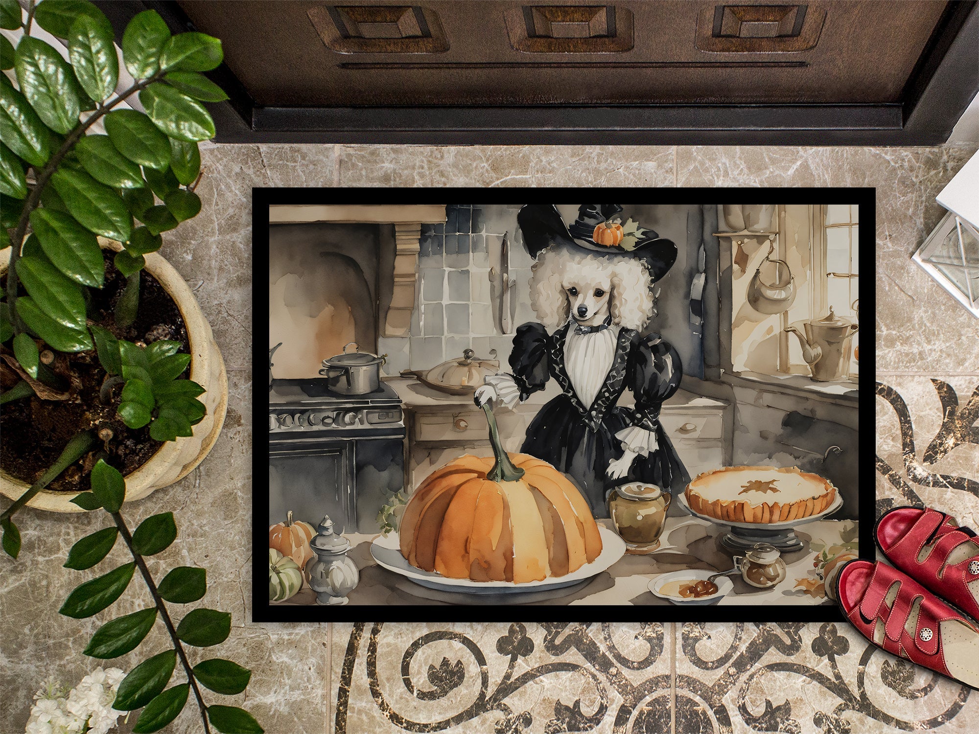 Poodle Fall Kitchen Pumpkins Doormat Indoor Outdoor 18H X 27W Front Door Mat Rugs for Entryway, Non Slip Washable