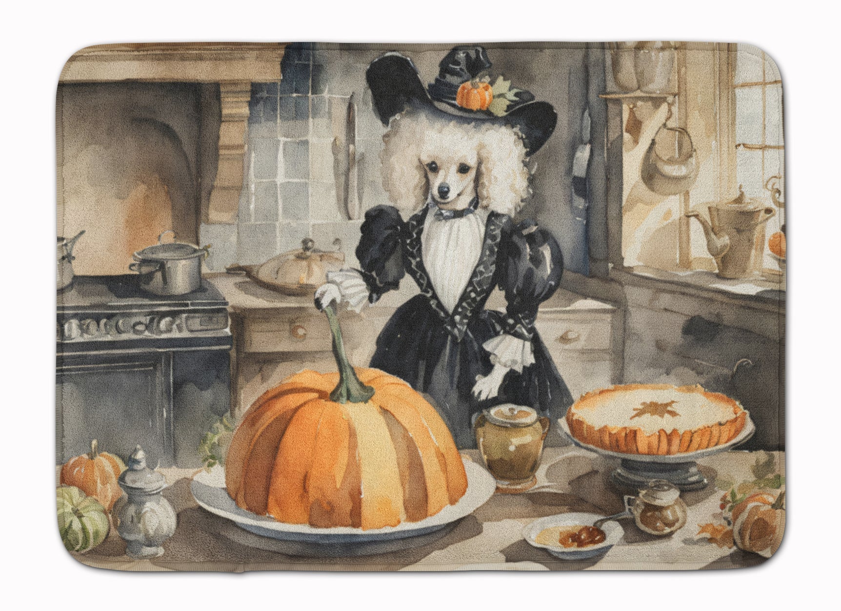Poodle Fall Kitchen Pumpkins Memory Foam Kitchen Mat Machine Washable Anti-Fatigue Cushion Comfort Bath or Kitchen Rug