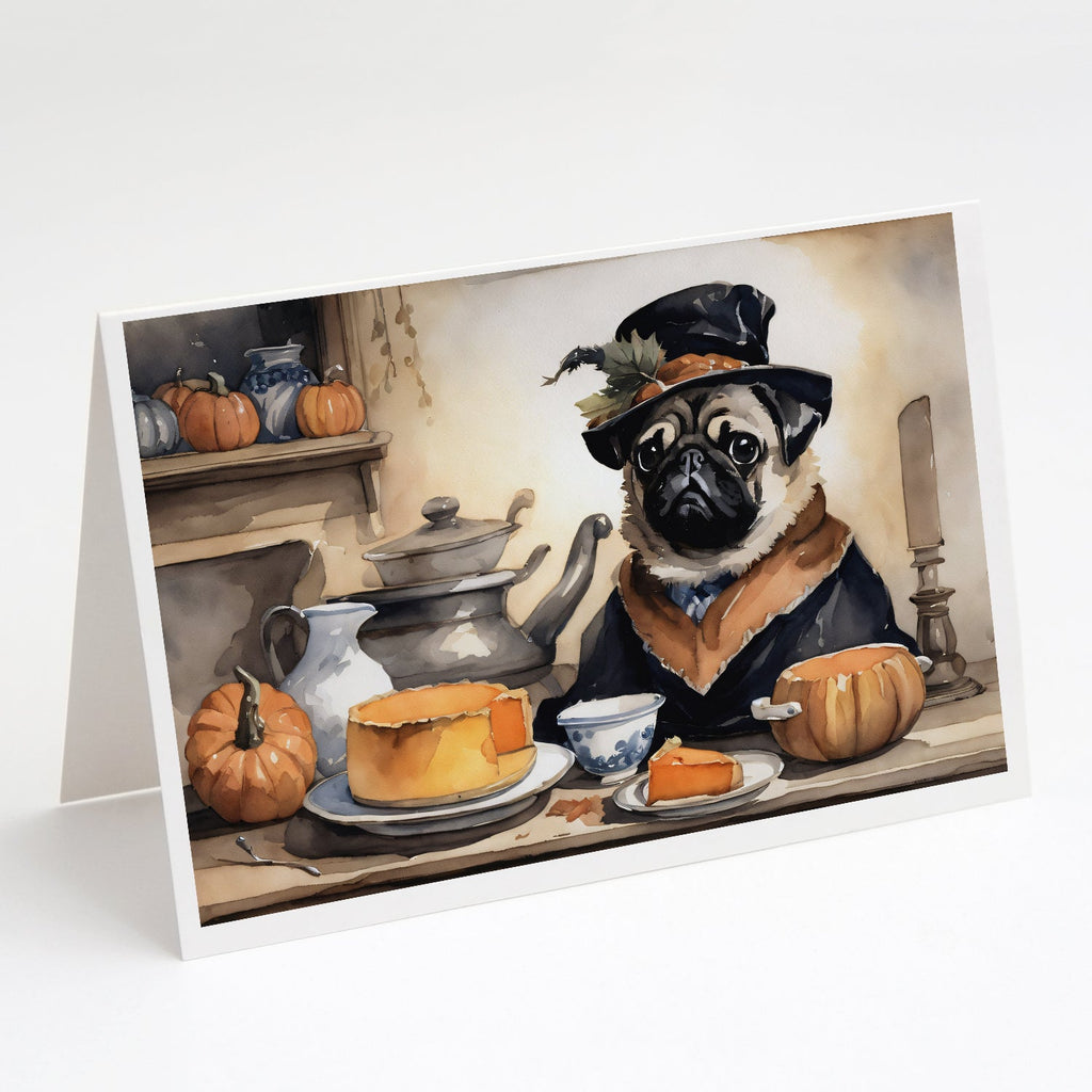 Pug Fall Kitchen Pumpkins Greeting Cards Pack of 8 Blank Cards with Envelopes Whimsical A7 Size 5x7