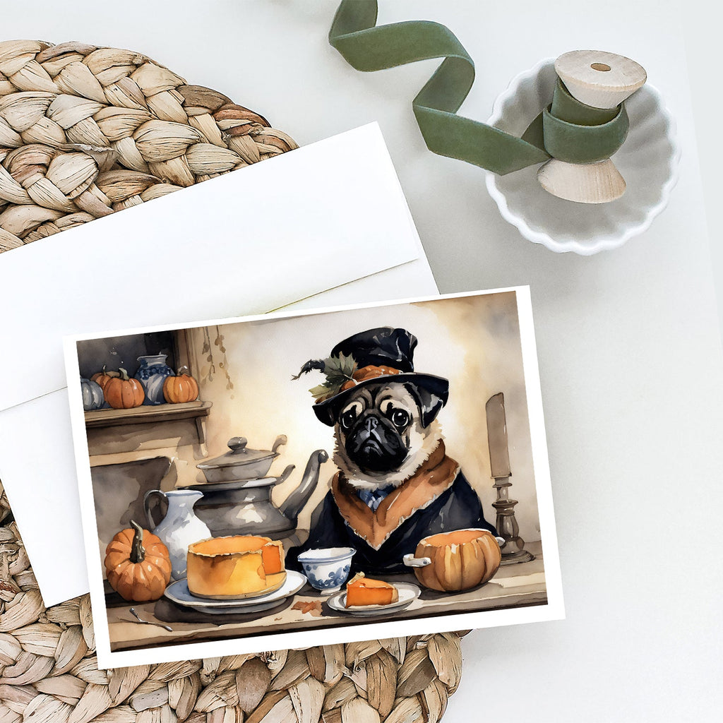 Pug Fall Kitchen Pumpkins Greeting Cards Pack of 8 Blank Cards with Envelopes Whimsical A7 Size 5x7