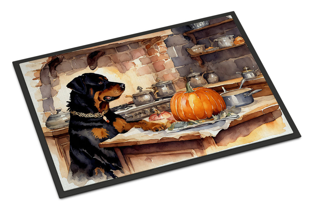 Rottweiler Fall Kitchen Pumpkins Doormat Indoor Outdoor 18H X 27W Front Door Mat Rugs for Entryway, Non Slip Washable