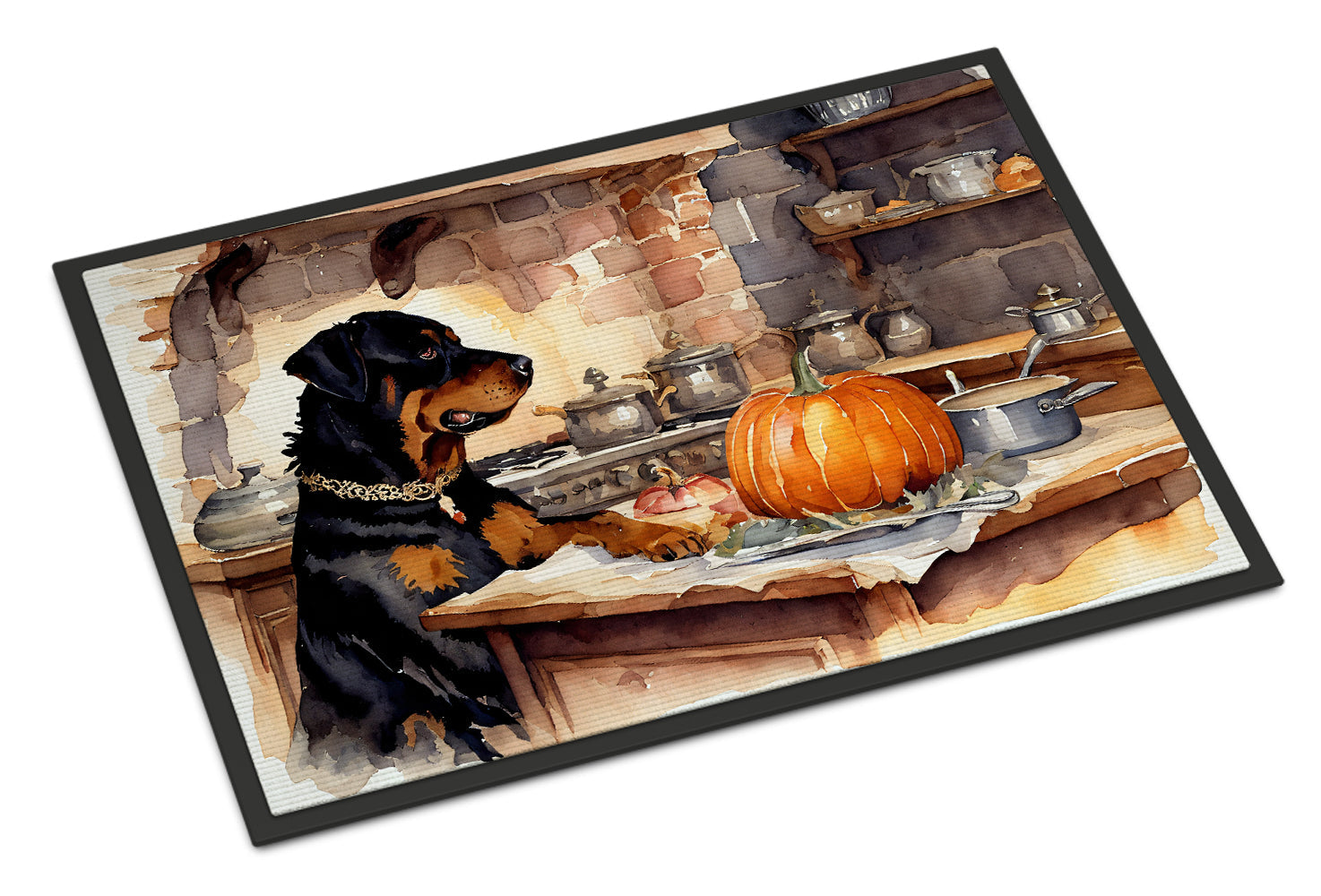 Rottweiler Fall Kitchen Pumpkins Doormat Indoor Outdoor 18H X 27W Front Door Mat Rugs for Entryway, Non Slip Washable