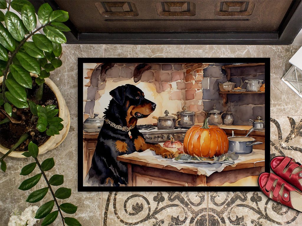 Rottweiler Fall Kitchen Pumpkins Doormat Indoor Outdoor 18H X 27W Front Door Mat Rugs for Entryway, Non Slip Washable