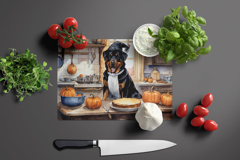 Rottweiler Fall Kitchen Pumpkins Cutting Board Tempered Glass Kitchen Cutting Surface, Heat Resistant Chopping, Non-Slip Feet, Food Prep & Serving