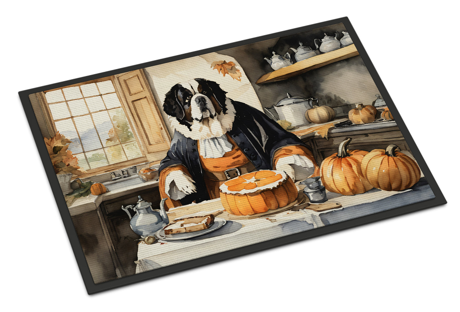 Saint Bernard Fall Kitchen Pumpkins Doormat Indoor Outdoor 24H X 36W Front Door Mat Rugs for Entryway, Non Slip Washable Low Pile,