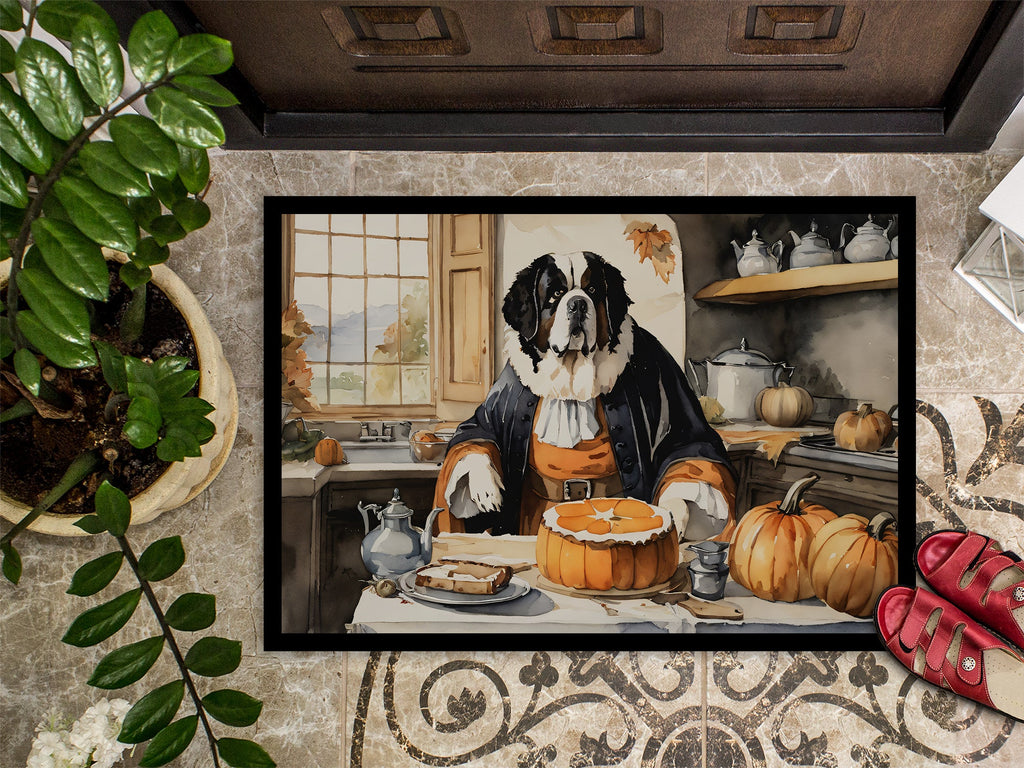 Saint Bernard Fall Kitchen Pumpkins Doormat Indoor Outdoor 18H X 27W Front Door Mat Rugs for Entryway, Non Slip Washable
