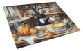 Schnauzer Fall Kitchen Pumpkins Cutting Board Tempered Glass Kitchen Cutting Surface, Heat Resistant Chopping, Non-Slip Feet, Food Prep & Serving