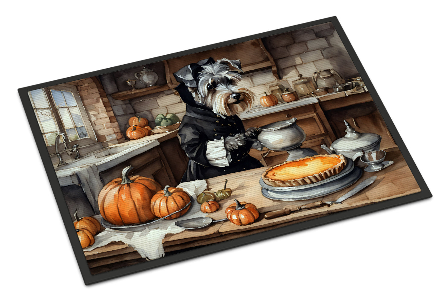 Schnauzer Fall Kitchen Pumpkins Doormat Indoor Outdoor 18H X 27W Front Door Mat Rugs for Entryway, Non Slip Washable