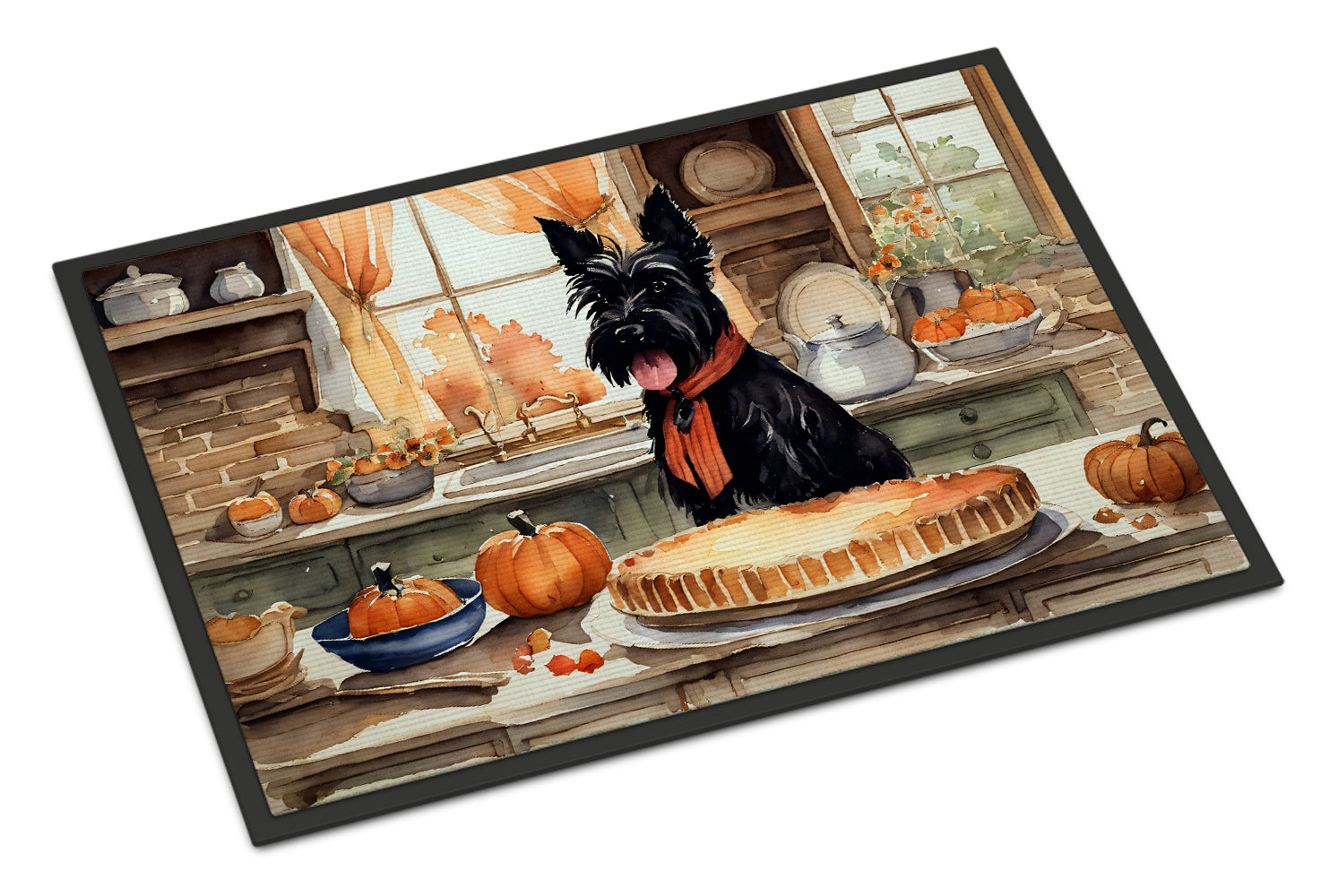 Scottish Terrier Fall Kitchen Pumpkins Doormat Indoor Outdoor 24H X 36W Front Door Mat Rugs for Entryway, Non Slip Washable Low Pile,
