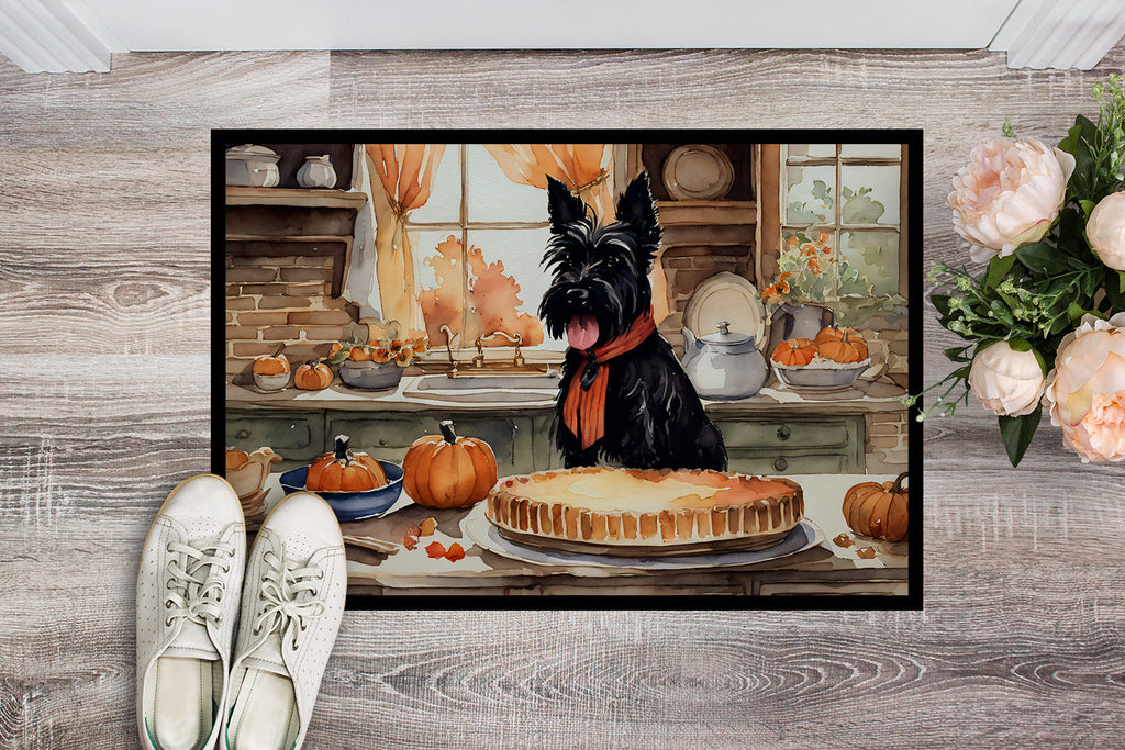 Scottish Terrier Fall Kitchen Pumpkins Doormat Indoor Outdoor 18H X 27W Front Door Mat Rugs for Entryway, Non Slip Washable