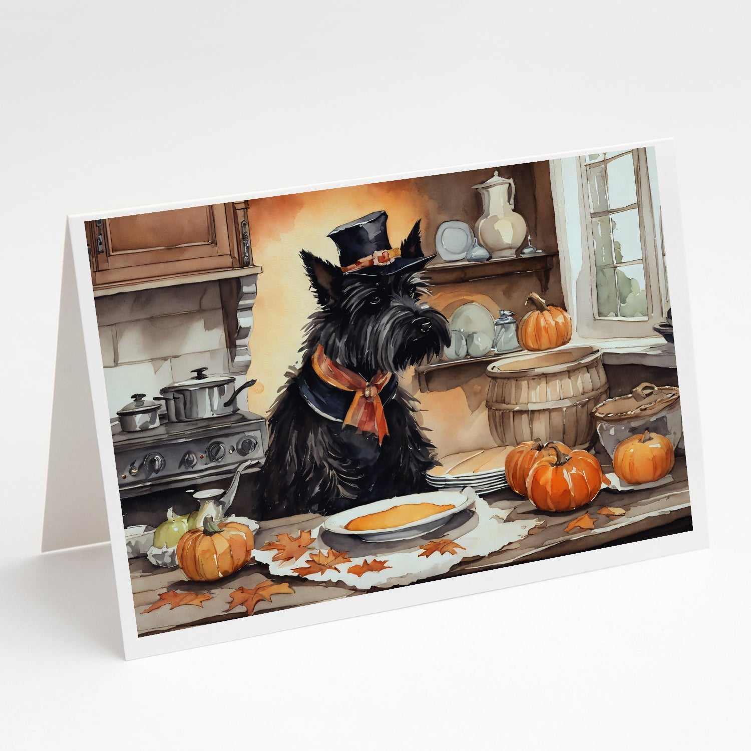 Scottish Terrier Fall Kitchen Pumpkins Greeting Cards Pack of 8 Blank Cards with Envelopes Whimsical A7 Size 5x7