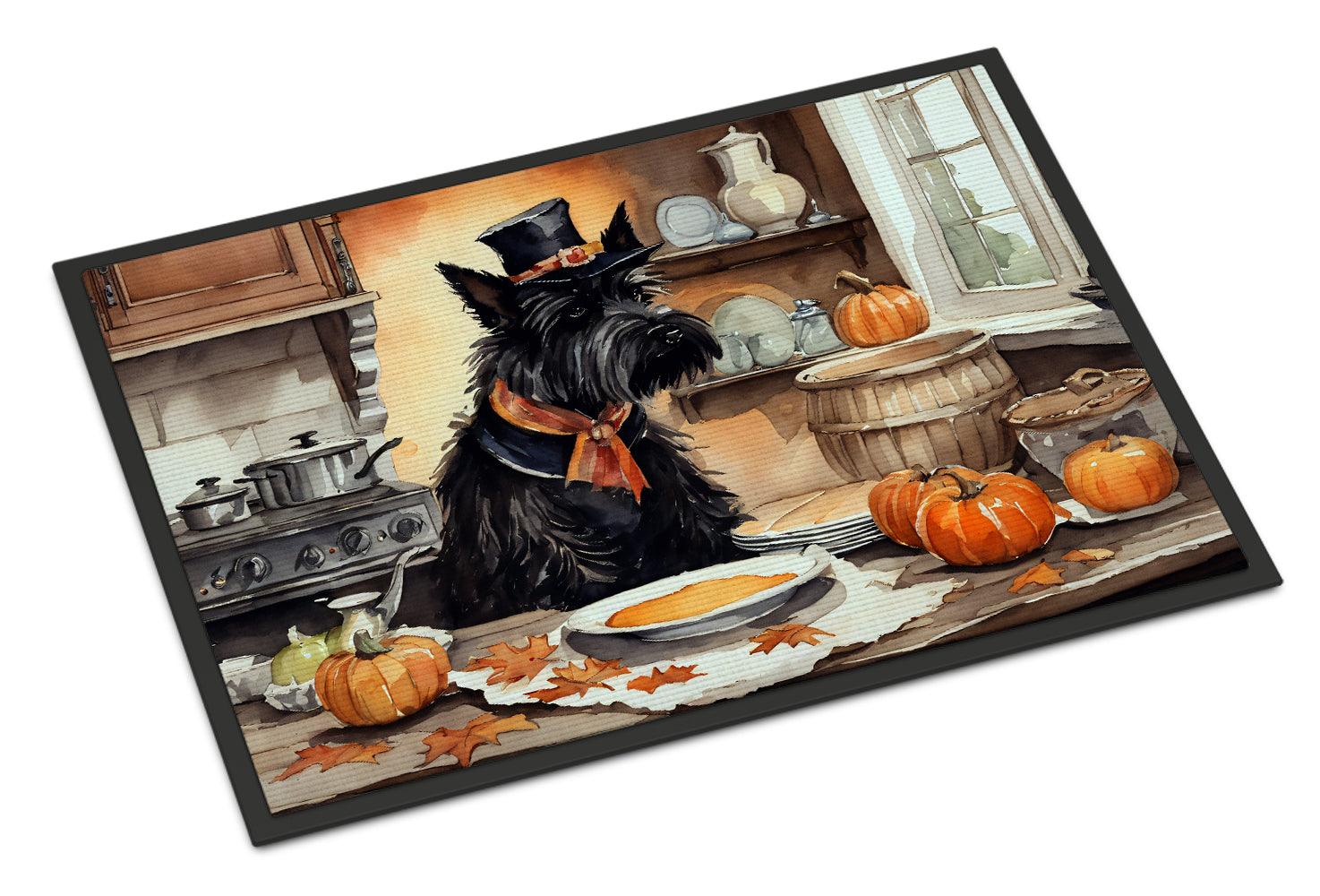 Scottish Terrier Fall Kitchen Pumpkins Doormat Indoor Outdoor 18H X 27W Front Door Mat Rugs for Entryway, Non Slip Washable
