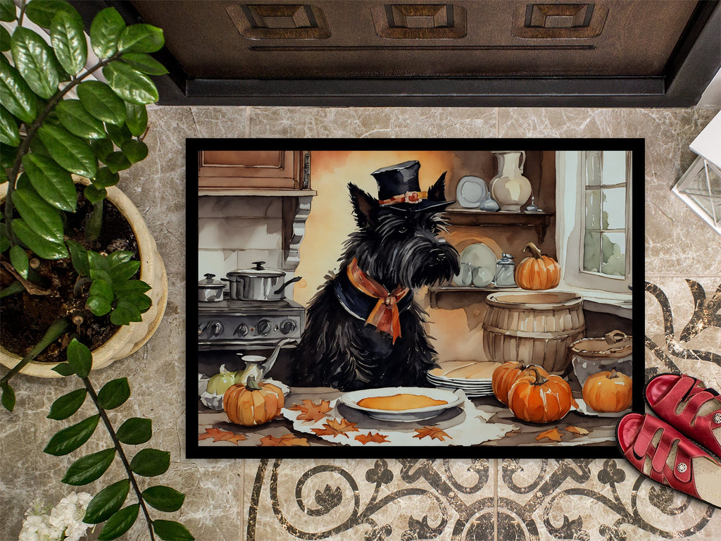 Scottish Terrier Fall Kitchen Pumpkins Doormat Indoor Outdoor 18H X 27W Front Door Mat Rugs for Entryway, Non Slip Washable
