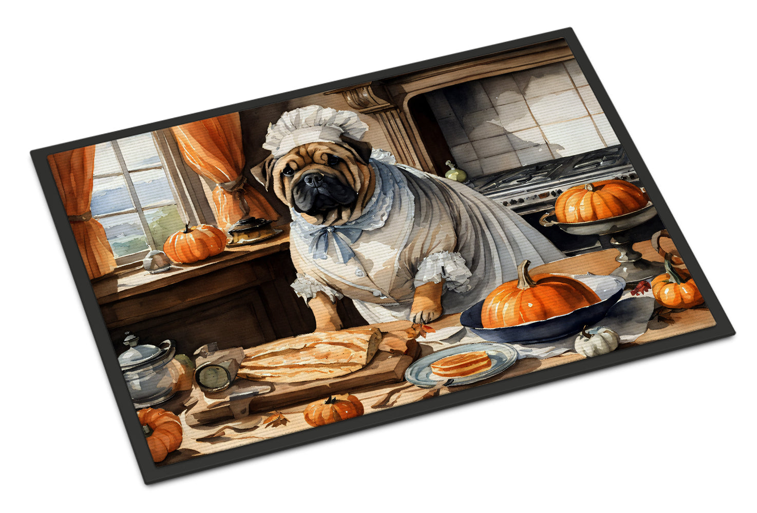 Shar Pei Fall Kitchen Pumpkins Doormat Indoor Outdoor 18H X 27W Front Door Mat Rugs for Entryway, Non Slip Washable