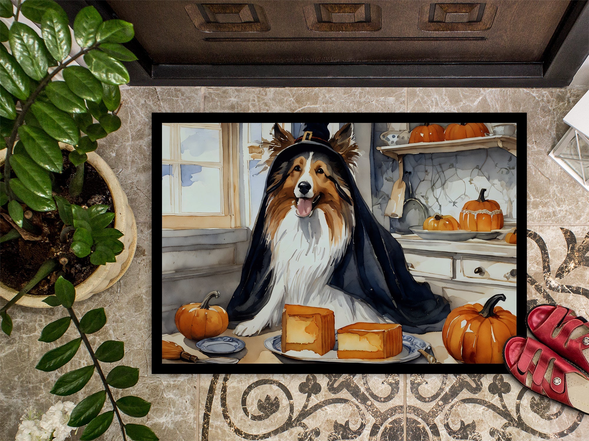 Sheltie Fall Kitchen Pumpkins Doormat Indoor Outdoor 24H X 36W Front Door Mat Rugs for Entryway, Non Slip Washable Low Pile,