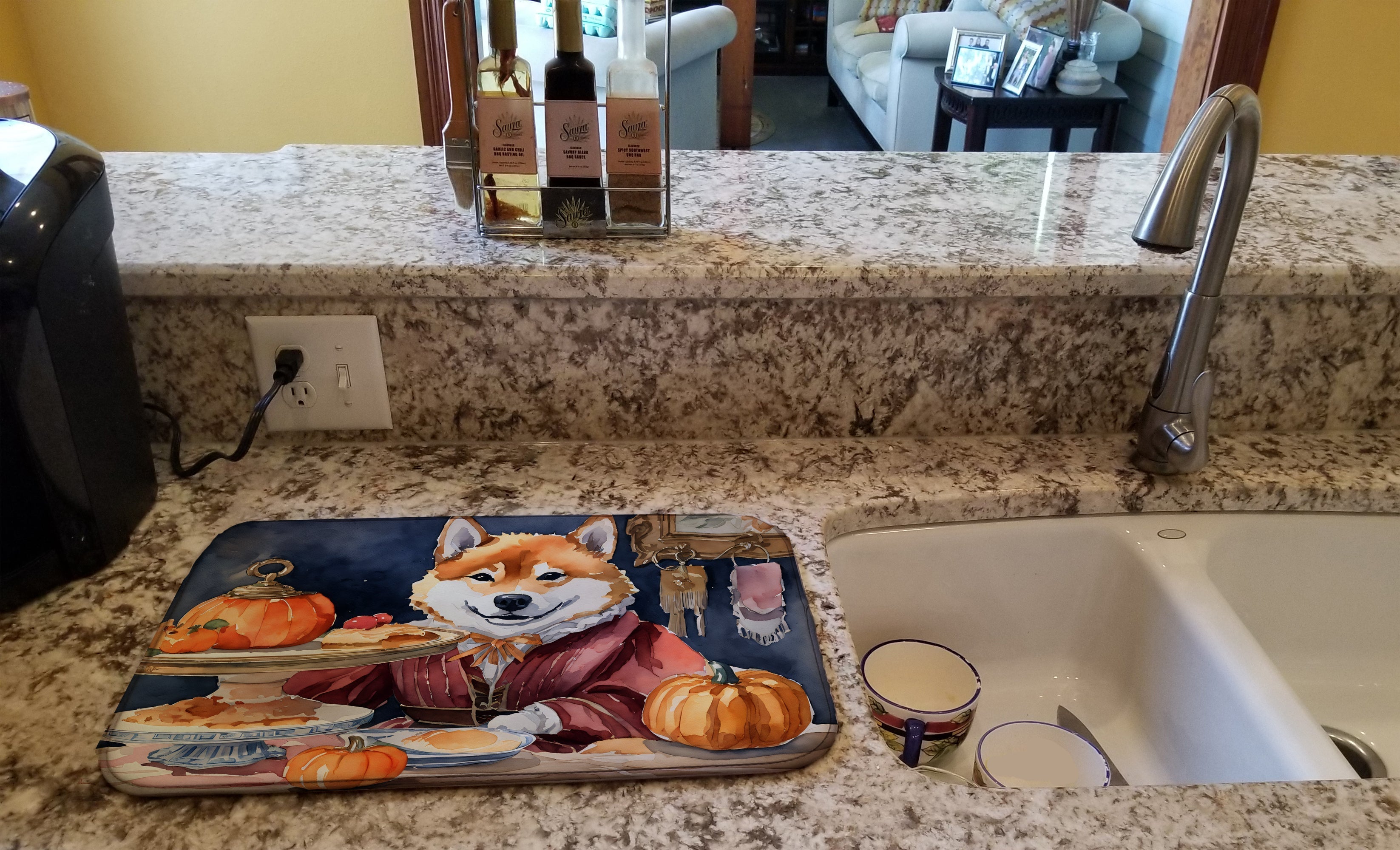 Shiba Inu Fall Kitchen Pumpkins Dish Drying Mat Absorbent Dish Drying Mat Pad for Kitchen Counter Dish Drainer Mat for Countertop, 14 x 21", Multicolor