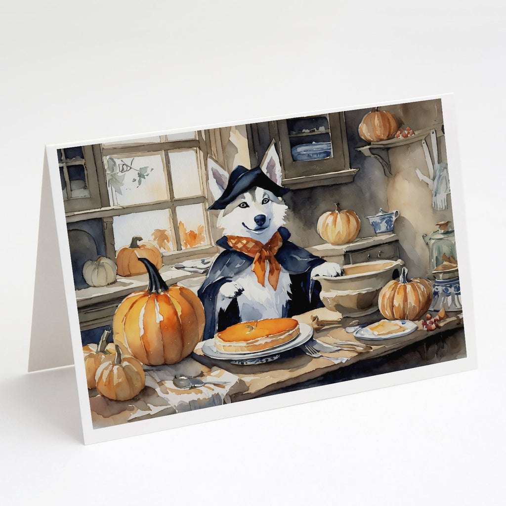 Siberian Husky Fall Kitchen Pumpkins Greeting Cards Pack of 8 Blank Cards with Envelopes Whimsical A7 Size 5x7