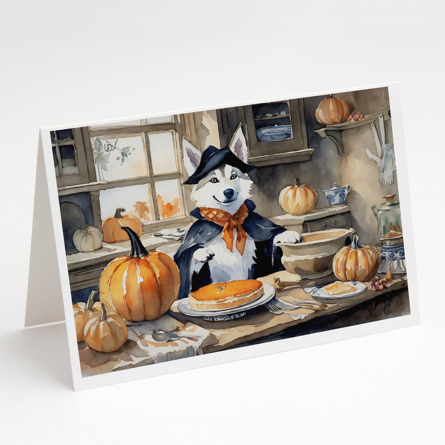 Siberian Husky Fall Kitchen Pumpkins Greeting Cards Pack of 8 Blank Cards with Envelopes Whimsical A7 Size 5x7