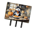 Siberian Husky Fall Kitchen Pumpkins Leash or Key Holder Wall Hooks, Coat Rack Wall Mount, for Hanging Keys, Towels, Aprons, Leashes