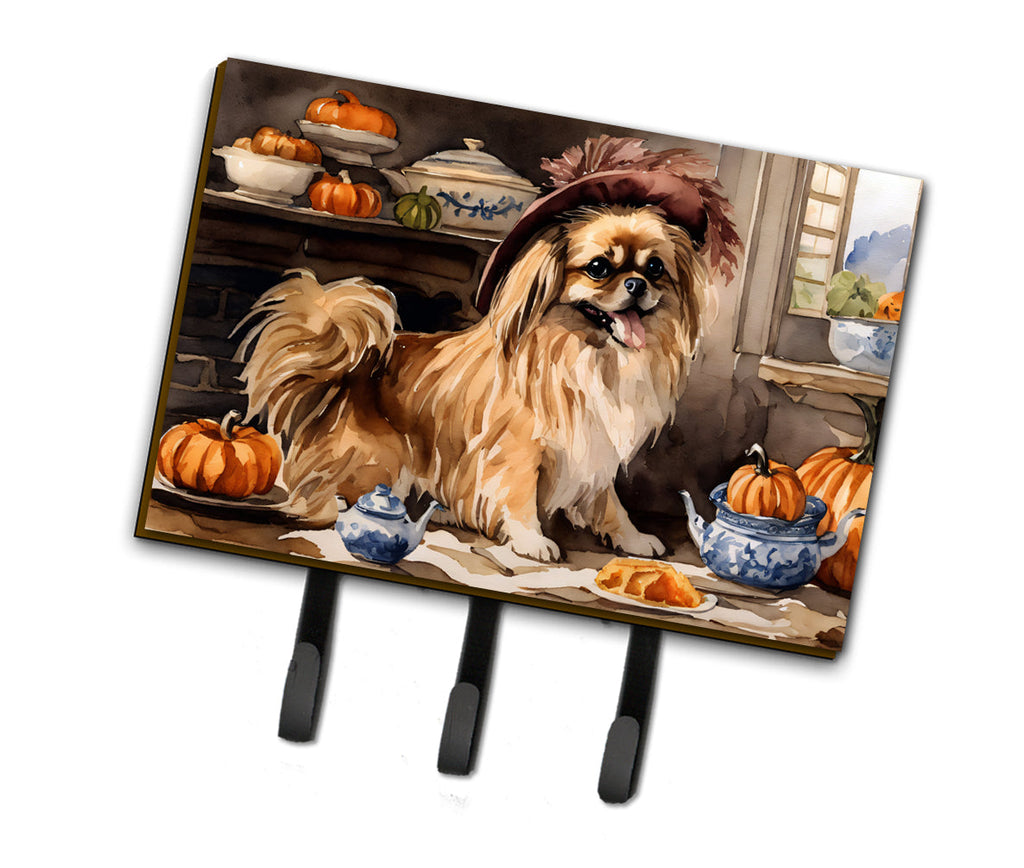 Tibetan Spaniel Fall Kitchen Pumpkins Leash or Key Holder Wall Hooks, Coat Rack Wall Mount, for Hanging Keys, Towels, Aprons, Leashes