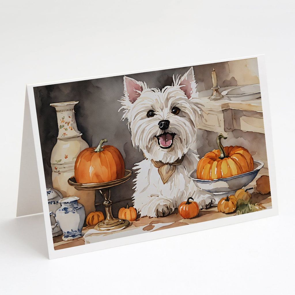 Westie Fall Kitchen Pumpkins Greeting Cards Pack of 8 Blank Cards with Envelopes Whimsical A7 Size 5x7