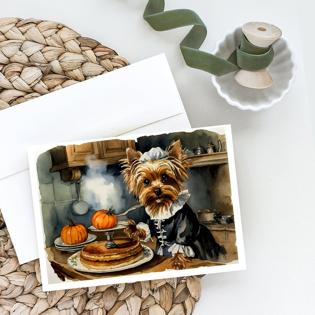 Yorkie Fall Kitchen Pumpkins Greeting Cards Pack of 8 Blank Cards with Envelopes Whimsical A7 Size 5x7