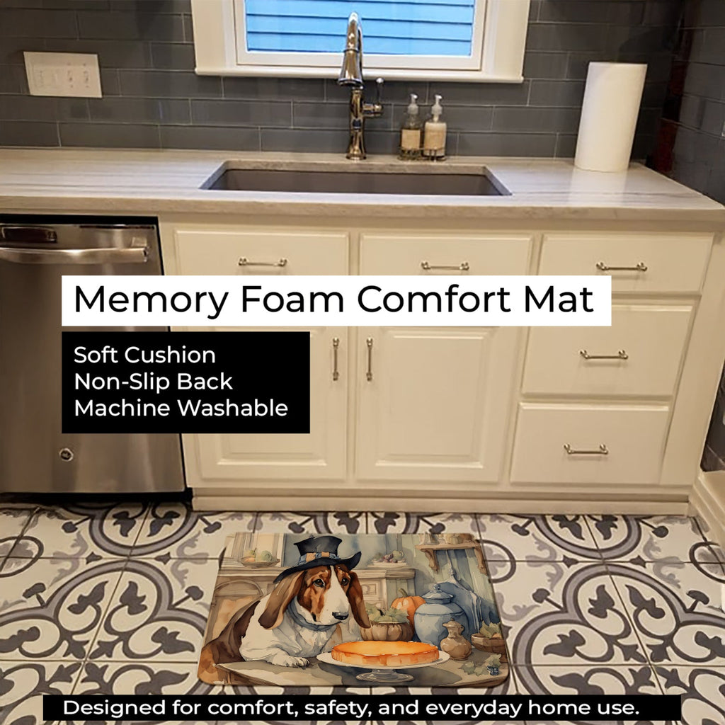 Basset Hound Fall Kitchen Pumpkins Memory Foam Kitchen Mat Machine Washable Anti-Fatigue Cushion Comfort Bath or Kitchen Rug
