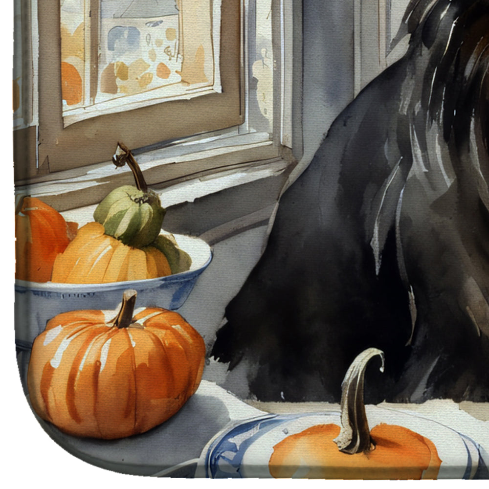 Belgian Sheepdog Fall Kitchen Pumpkins Dish Drying Mat Absorbent Dish Drying Mat Pad for Kitchen Counter Dish Drainer Mat for Countertop, 14 x 21", Multicolor